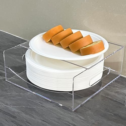 7-10 Inch Portable Paper Plate Dispenser, Paper Plate Holder Under Cabinet, Paper Plate Organizer for Countertop and Cabinet, Paper Plate Holders Fits Round and Square Paper Plates, Acrylic | Amazon (US)