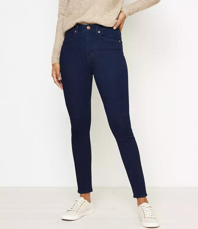 High Waist Skinny Jeans in Dark Rinse | LOFT