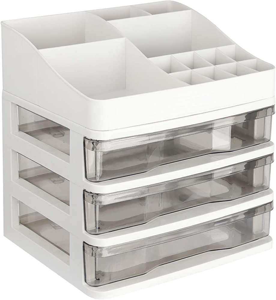 ELUCHANG Cosmetic Makeup Organizer Storage Box with Drawer Bathroom Counter Organizer (3 Drawers,... | Amazon (US)