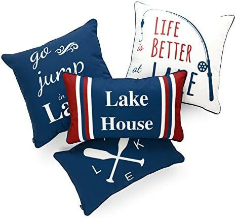Hofdeco Lake House Indoor Outdoor Pillow Cover ONLY, Water Resistant for Patio Lounge Sofa, Navy Red | Amazon (US)