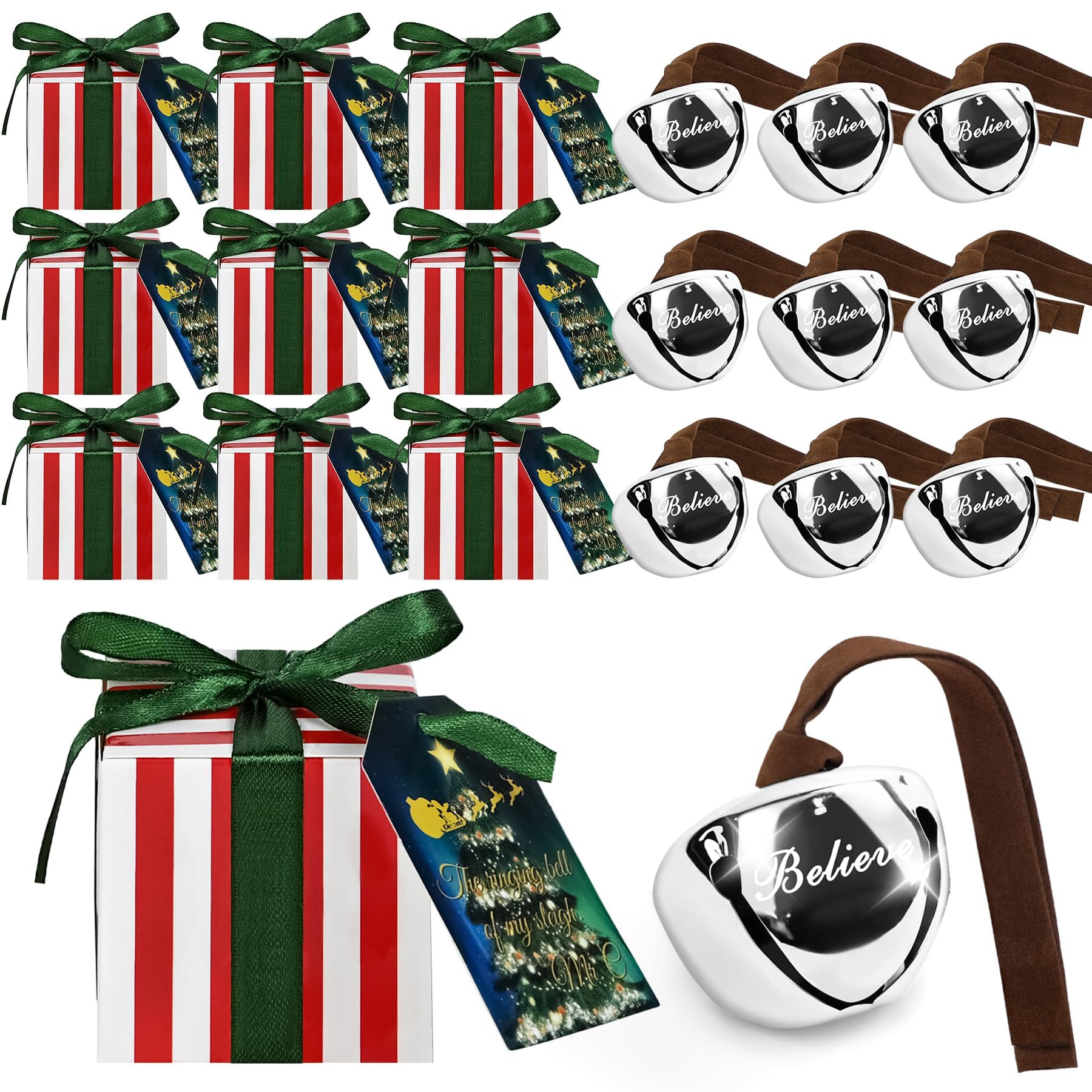 25 Sets Christmas Believe Bells Bulk Polar Santa Sleigh Bells Santa Gift Silver Reindeer Bell Orn... | Amazon (US)