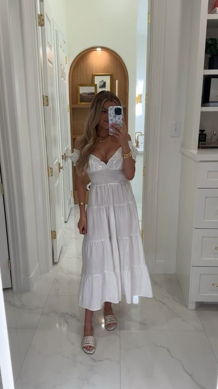 looking for a classic spring outfit? this one can be worn for any occasion! 🤍 + it’s on sale and my code works on top of that! (wearing size small — use code CRUM20 for 20% off my dress & jewelry!) 

white dress, white maxi dress, spring dress, summer dress, family pictures, beach dress, bridal outfits, graduation dress, graduation outfit, we wore what

#LTKsalealert #LTKstyletip #LTKfindsunder100
