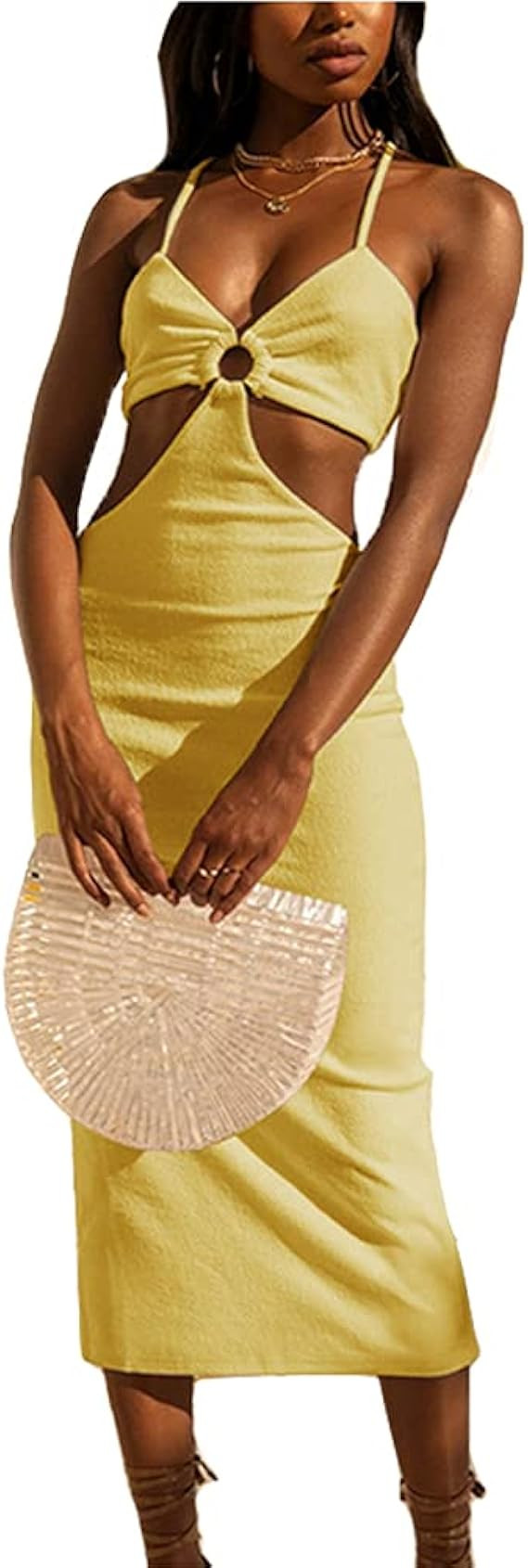 Antopmen Women Spaghetti Straps Knitted Maxi Dresses Elegant Sexy Party Cut Out Backless Bodycon ... | Amazon (US)