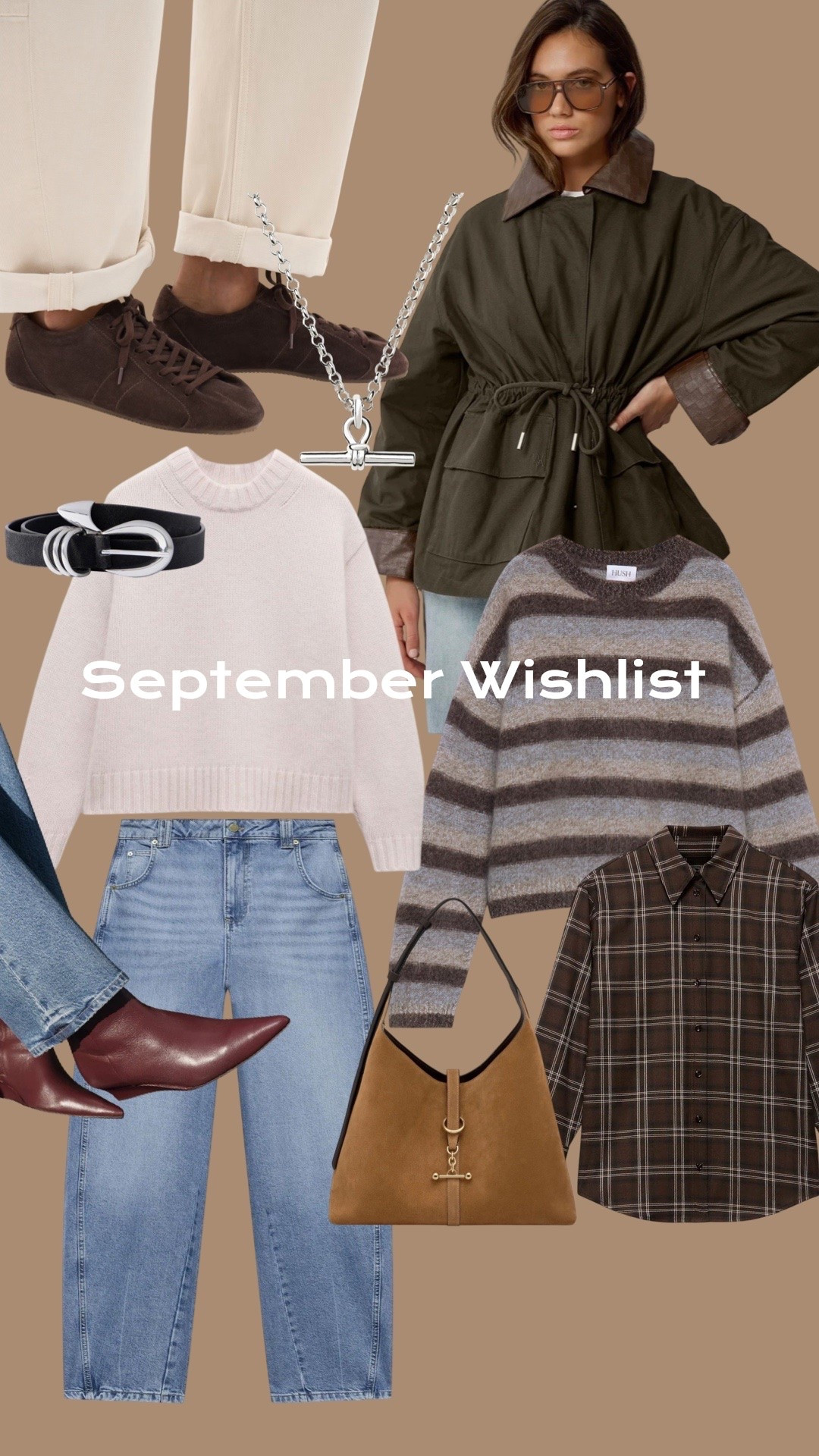Cream knit, barn jacket, check shirt, plaid shirt, brown suede trainers, suede bag

#LTKuk #LTKautumn #LTKeurope