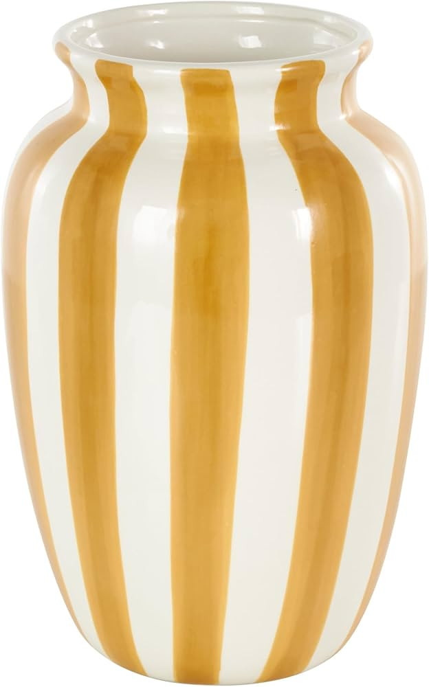 Deco 79 Ceramic Decorative Vase Round Wide Centerpiece Vase with Yellow Vertical Stripes, Flower ... | Amazon (US)