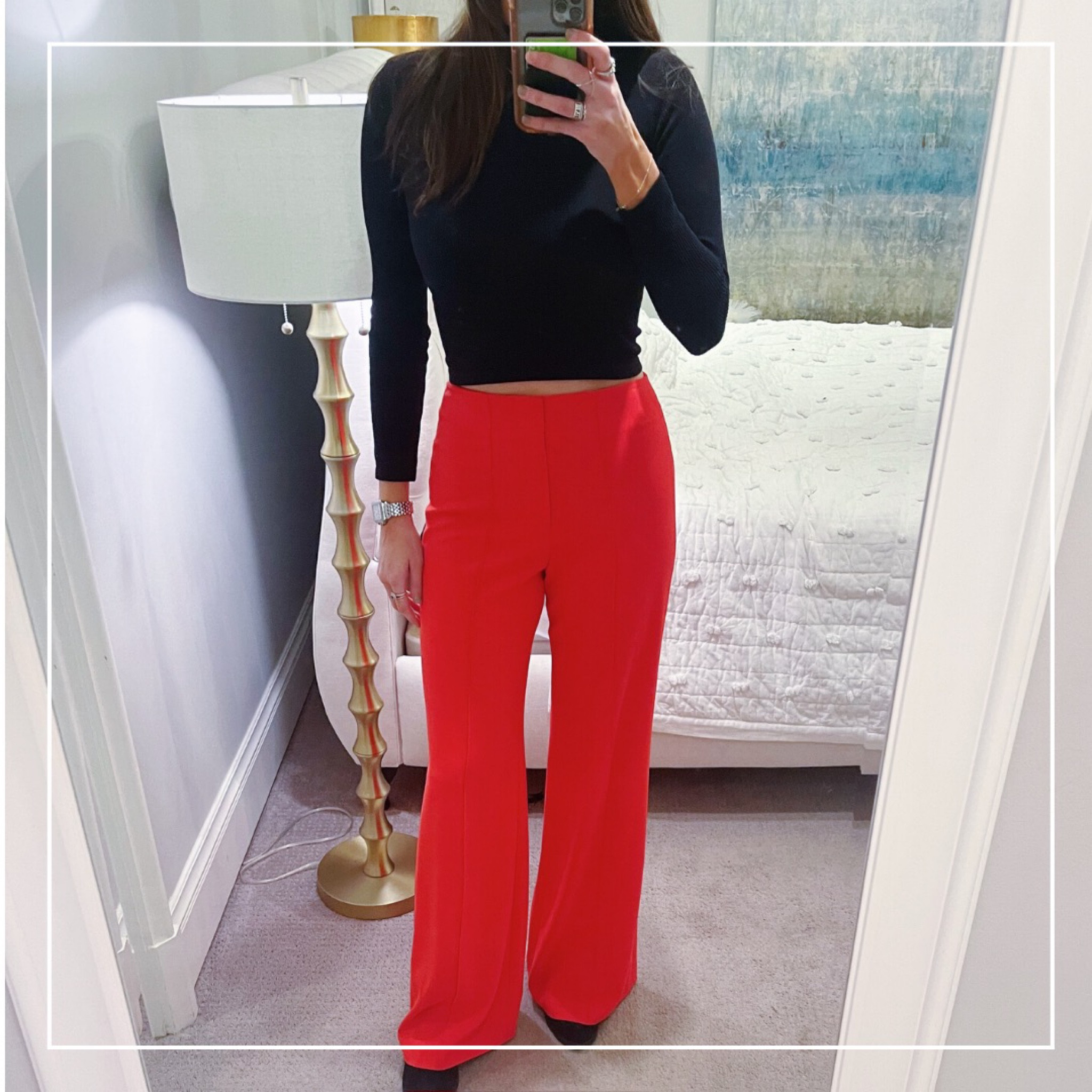 Alice + Olivia Deanna High Waisted Vegan Leather Bootcut Pant in Red