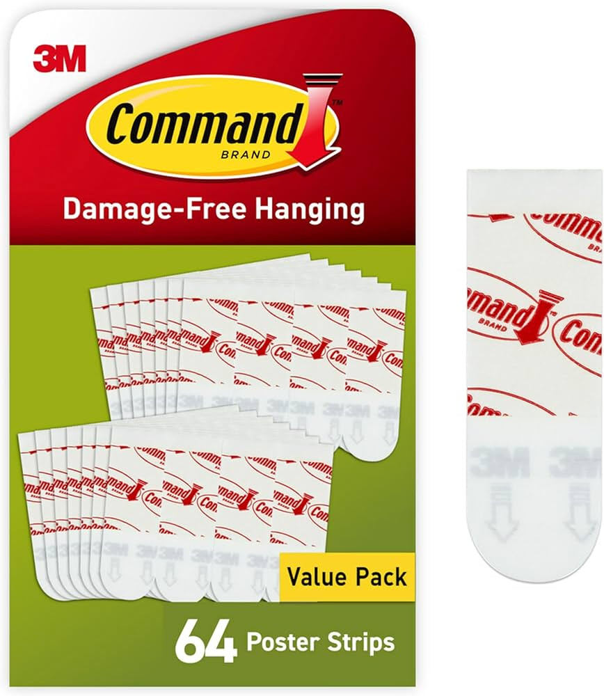 Command Poster Hanging Strips, Small, White, Indoor Use, 64-Strips, Decorate Damage-Free | Amazon (US)