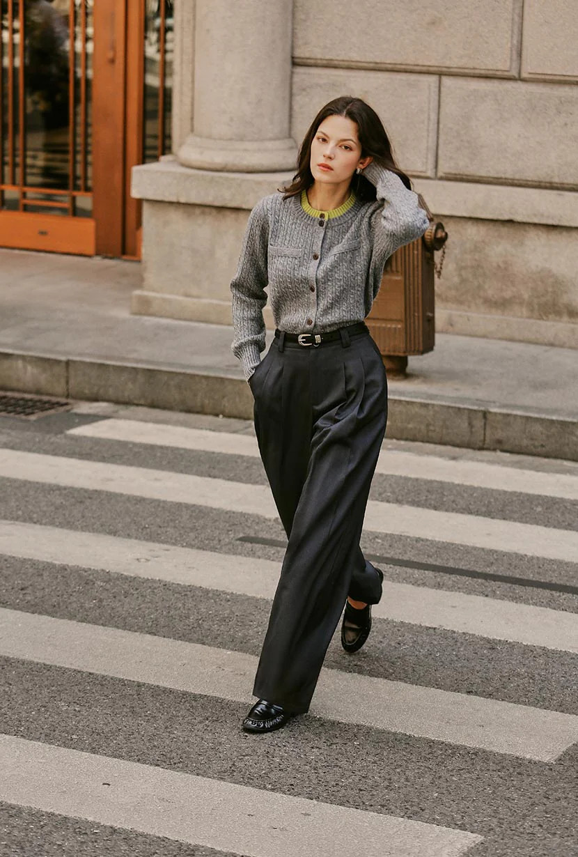 Carlo Wool Blend Wide Pants - Grey | Petite Studio NYC