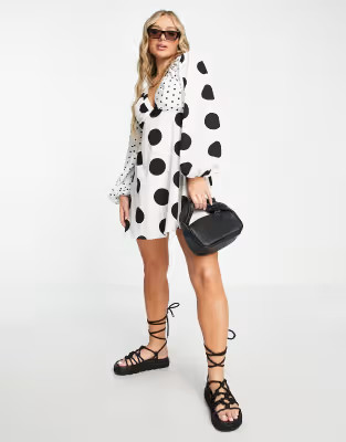 Missguided smock dress in white mixed polka dot | ASOS (Global)