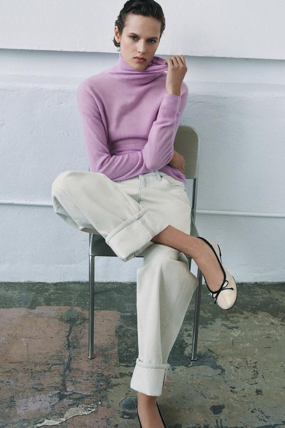 CONTRAST LEATHER BALLET FLATS | Zara UK