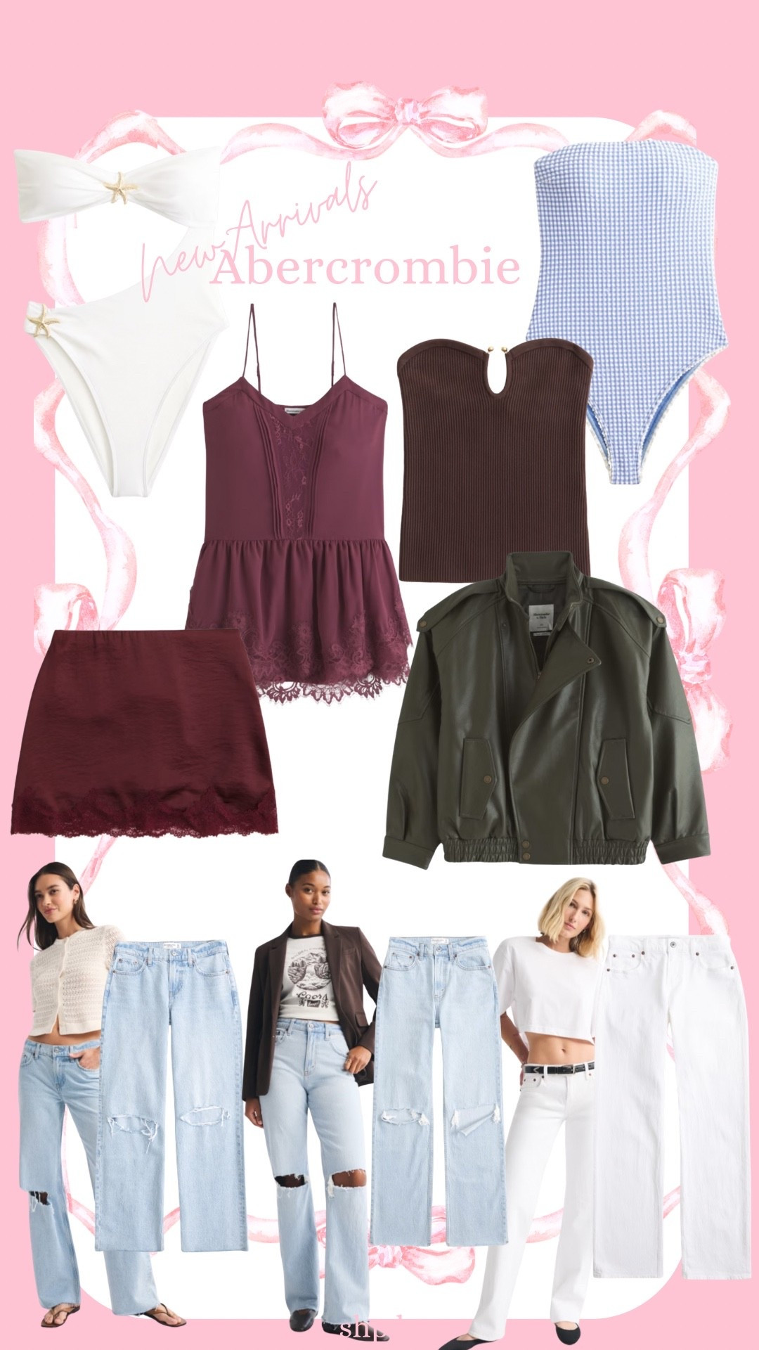 Abercrombie new arrivals, 90s jeans, lace trim skirt, faux leather jacket, one oiece swimsuit, vacation outfit 

#LTKootd #LTKgrwm