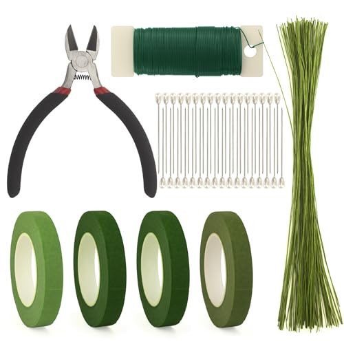 ZIIYAN Floral Arrangement Kit, Green Floral Tape Floral Stem Wire Floral Wire Boutonniere Flower pin and Wire Cutter Tools Kit for Bouquet Stem Wrap Florist, Wreath Making Supplies | Amazon (US)
