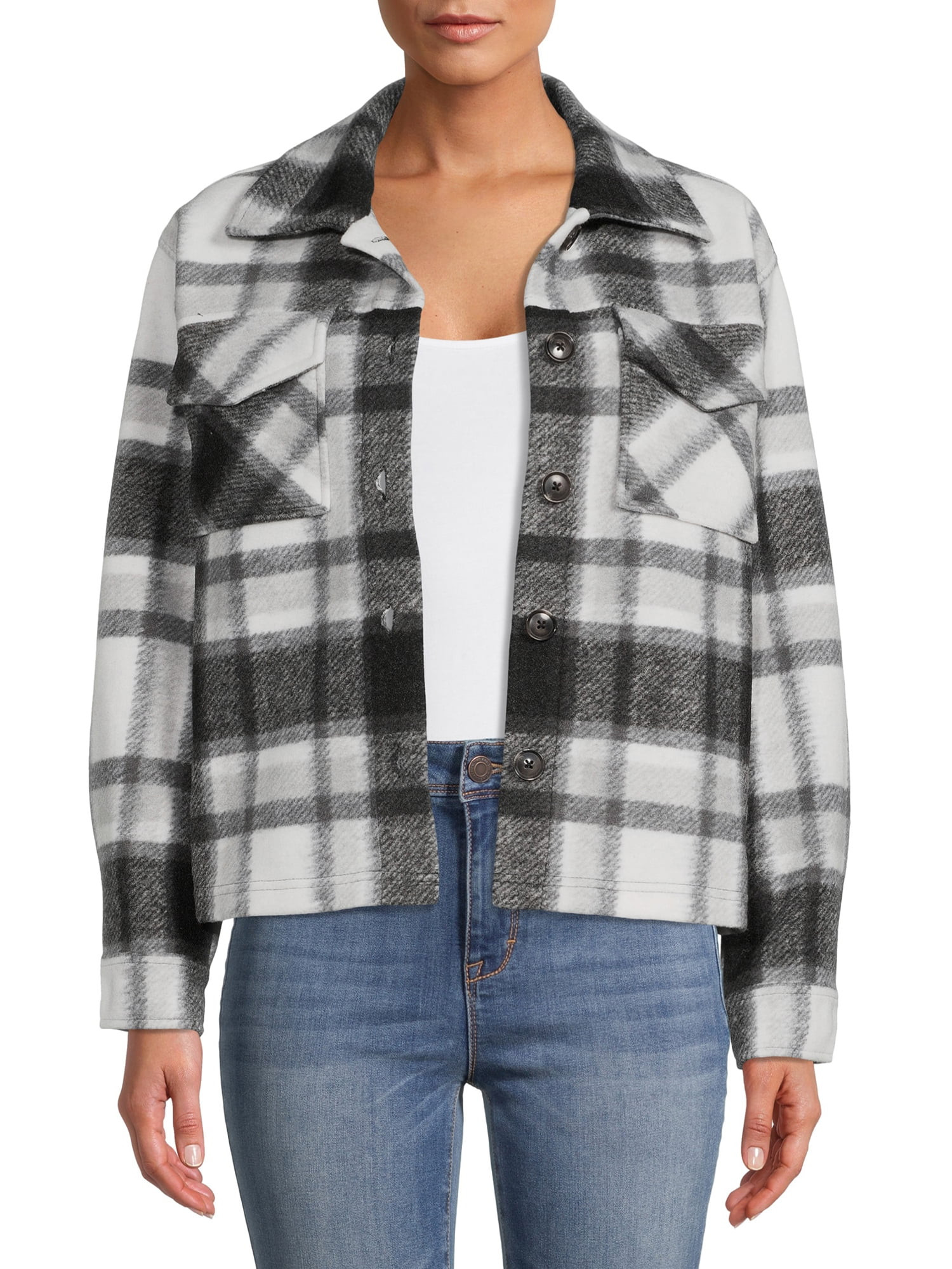 Time and Tru Women's Brushed Fleece Cropped Shacket, Sizes XS-XXXL | Walmart (US)
