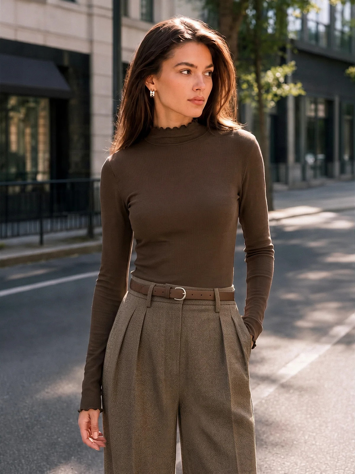 Lettuce\u2011Edge Mock Neck Fitted Base Tee | Commense