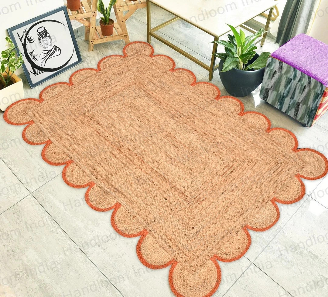 8x8 Orange Scalloped Rug for Dining Area Woven Scalloped Rug - Etsy Canada | Etsy (CAD)