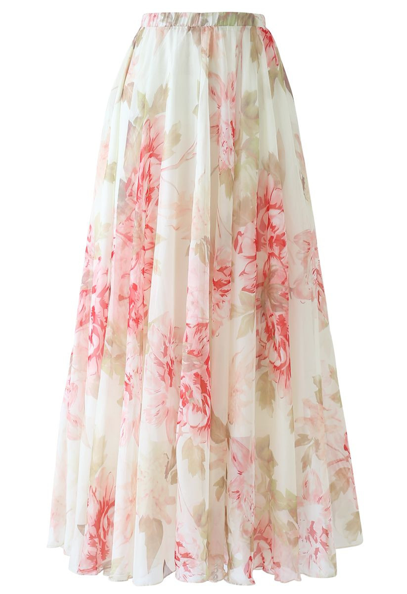Brilliant Floral Watercolor Maxi Skirt | Chicwish