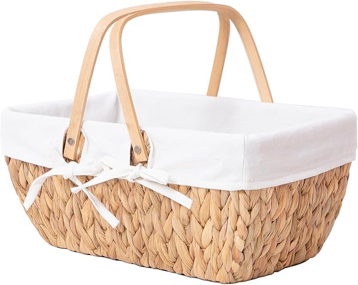 GYASVWU Water Hyacinth Picnic Baskets, Wicker Picnic Basket with Handle, Wicker Bread Basket with... | Amazon (US)