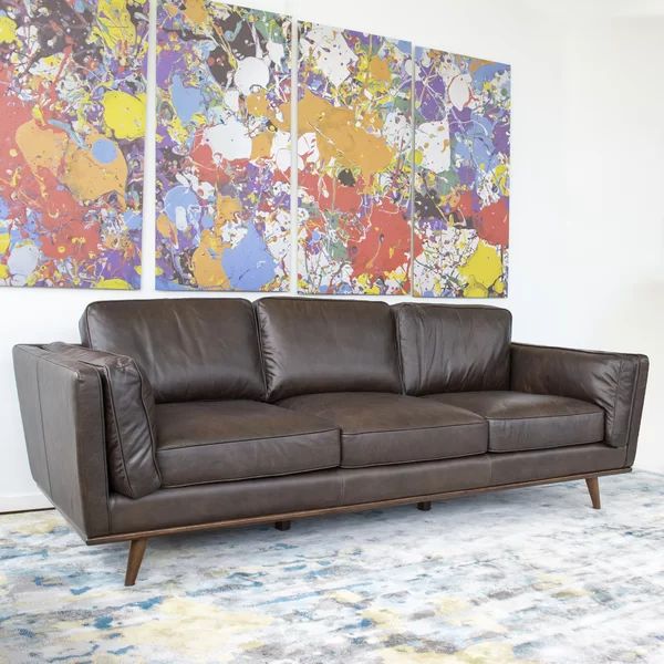 Hession 88'' Genuine Leather Square Arm Sofa | Wayfair North America