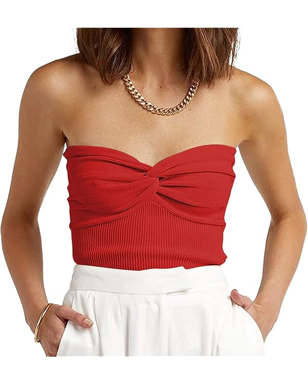 EFAN Womens Tube Tops Summer Sweater Twist Knot Front Knit Bandeau Strapless Ribbed Sleeveless Y2... | Amazon (US)
