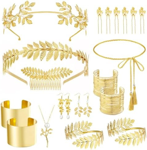 FEYIR 21 Pcs Greek Goddess Accessories for Women Leaf Crown Headband Toga Belt Leaf Arm Cuff for ... | Amazon (US)