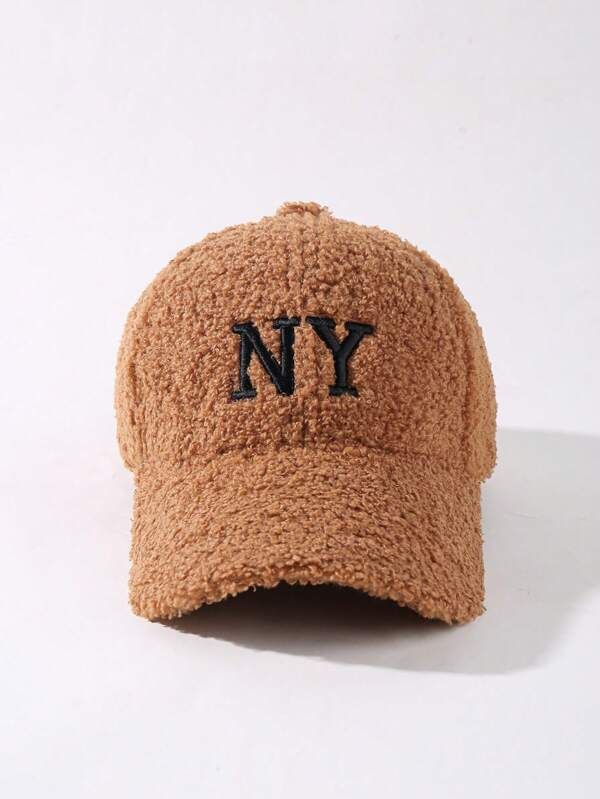 1pc Women's Teddy Plush Baseball Cap With Ny Embroidery, Suitable For Outdoor Activities In Autum... | SHEIN