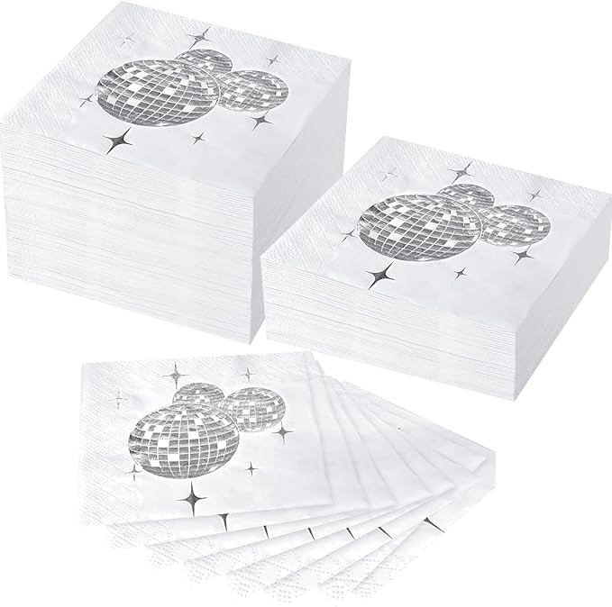 Disco Ball Napkins Disco Party Decorations Disposable Cocktail Napkin with Silver Foil Last Disco... | Amazon (US)