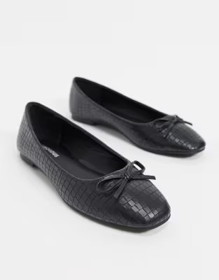 Glamorous ballet pumps with square toe in black lizard | ASOS (Global)
