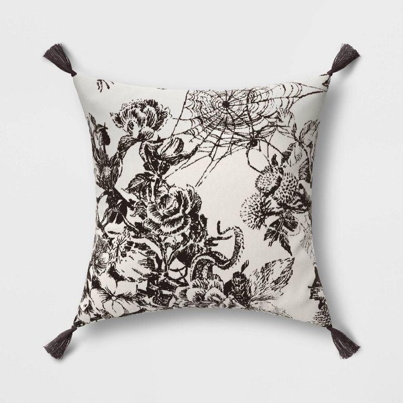 Woven Floral Square Throw Pillow Almond/Black - Threshold™ | Target