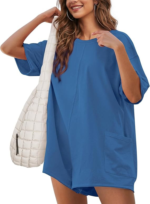 Rompers for Women Casual 2026 Athletic Tshirt Romper Shorts Summer Oversized One Piece Jumpsuit B... | Amazon (US)