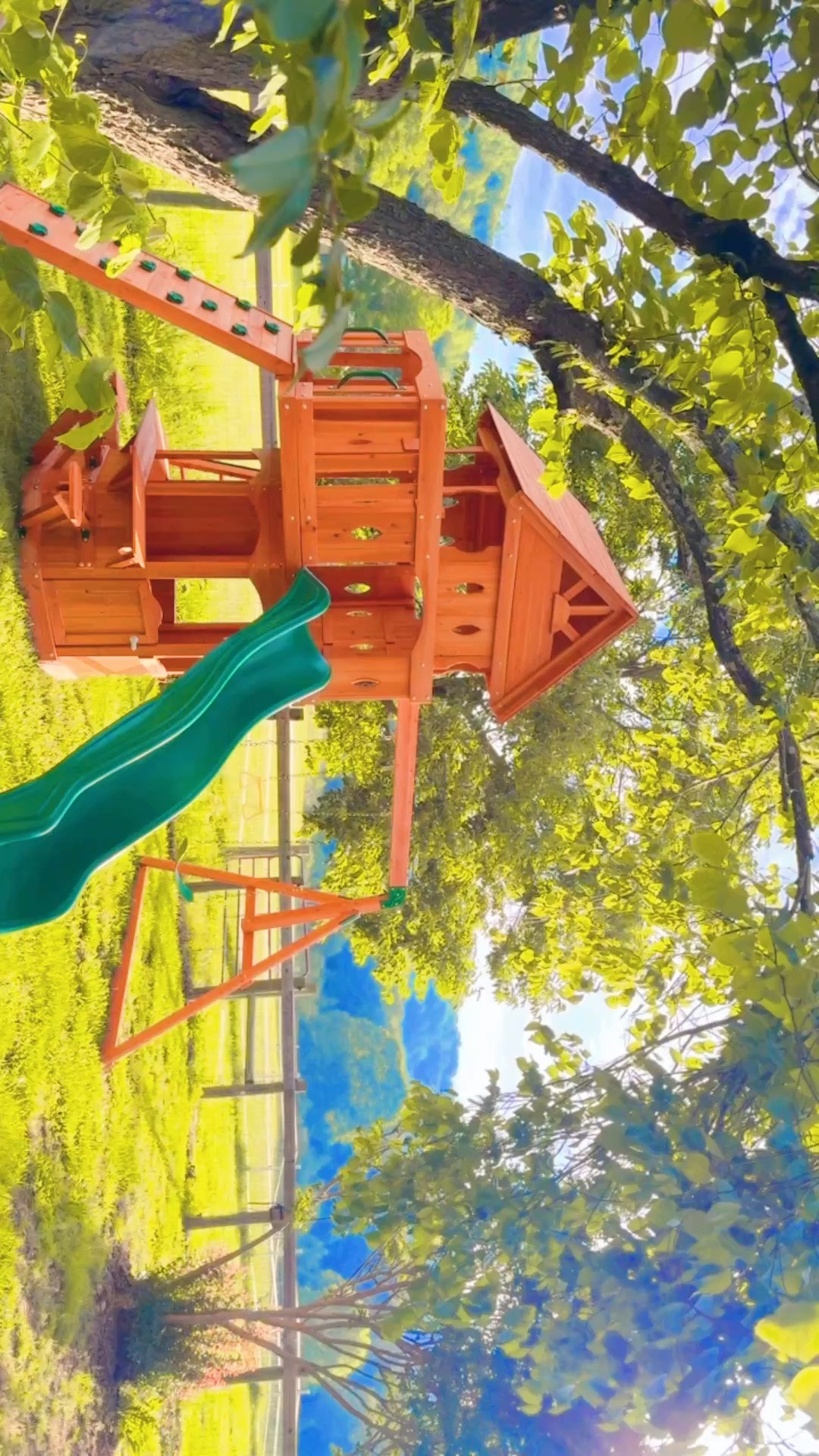 And just like that… the boys’ dreamy treehouse 🌳 swingset 🛝 out here on the farm 🚜🌾 is officially BUILT  🥳  and I know two little cuties 👶🏼🩵👶🏼 who sure are going to be excited to play in it after 💒 this morning!! 🤭✨