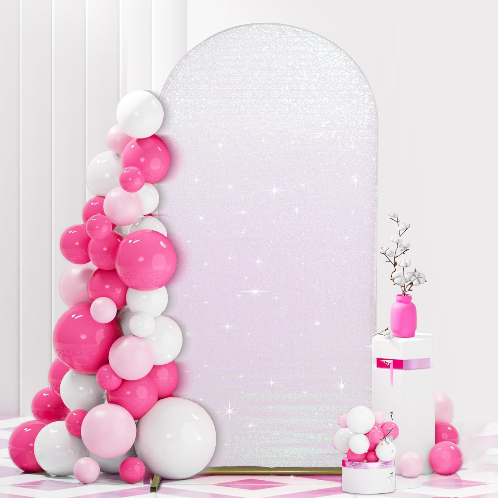PartyDelight Arch Sequin Backdrop Cover 6.6FT Sparkly Iridescent White Wedding Back Drop Fitted A... | Amazon (US)