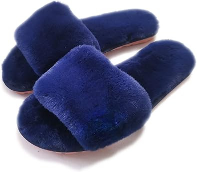 Women's Fuzzy Fluffy Furry Fur Slippers Flip Flop Open Toe Cozy House Memory Foam Sandals Slides ... | Amazon (US)