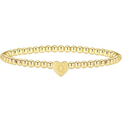 Gold Initial Beaded Bracelets for Women,14K Gold Plated Heart Letter Bracelets Handmade Ball Bead Bracelet | Target
