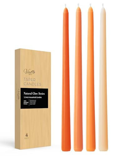 Viyffo Taper Candles 12 Inch Orange Set of 4 Unscented, Dripless, Smokeless Long Tall Tapered Candlesticks Wedding Home Decor Dinner Natural Color Series | Amazon (US)