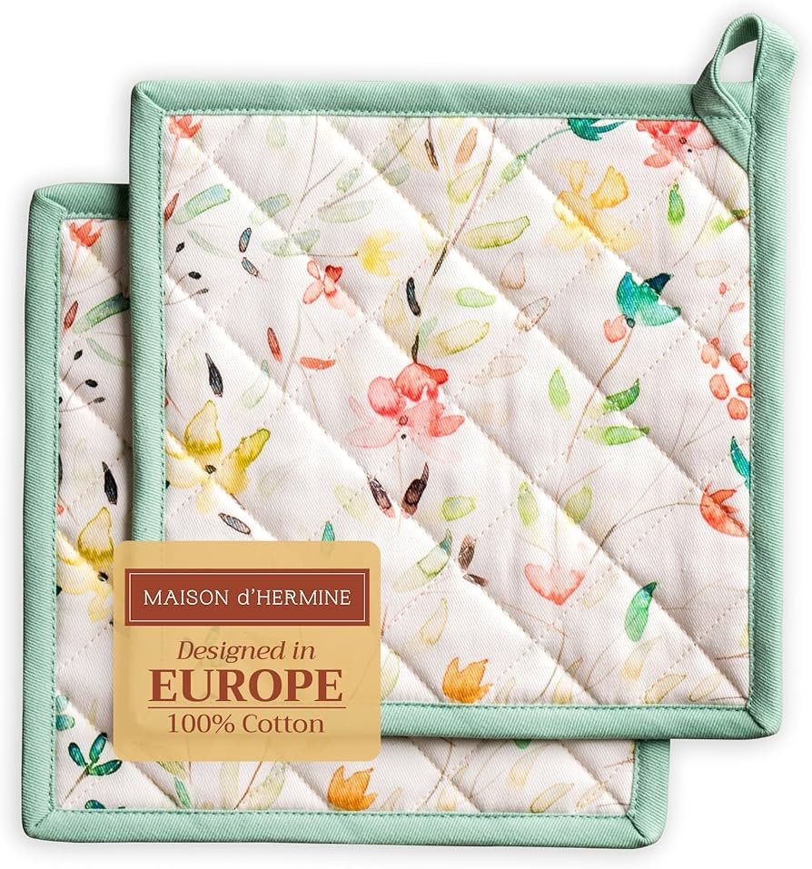 Maison d' Hermine Pot Holders 100% Cotton Heat Resistant Potholders 8" x 8" Hot Pads with Loop BB... | Amazon (US)