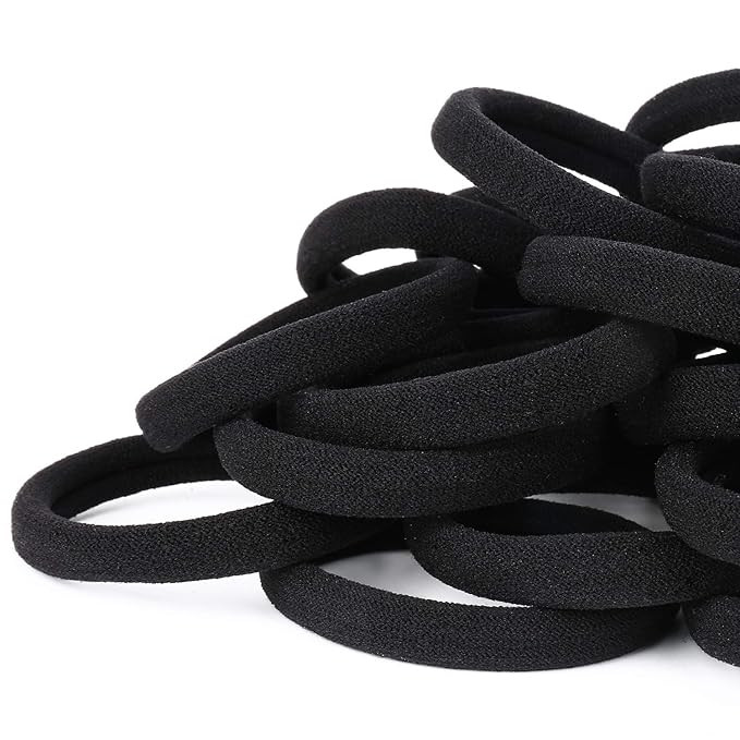 50PCS Black Hair Ties for Women, Cotton Seamless Hair Bands, Elastic Ponytail Holders, No Damage ... | Amazon (US)