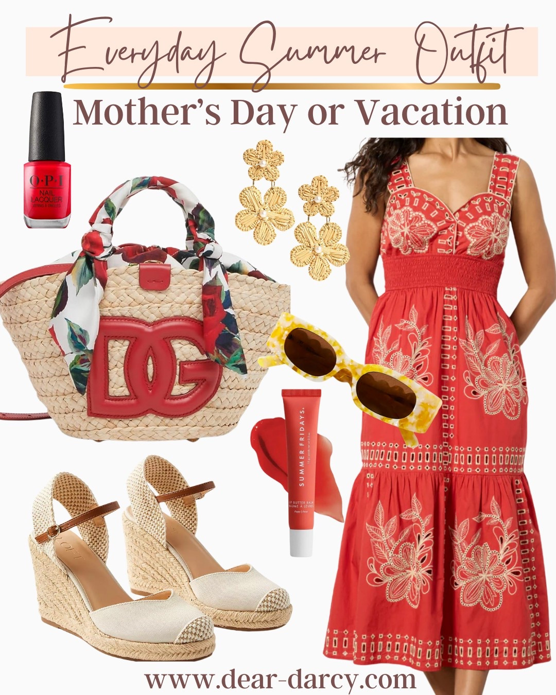 The perfect Vacation or Mother’s Day outfit inspo
Also great gift ideas for mom


Beautiful embroidered/stitched dress❤️ I adore the color❤️

How fabulous is this DG summer bag❤️🥰 of my I am in love 

Summer Friday lip gloss you’ll love 💄💋

Opi favorite nail polish and perfect color for summer Cajon shrimp 

The cutest summer floral earrings by Lisi lurch 

And affordable and on sale espadrilles
 

#LTKGiftGuide #LTKStyleTip #LTKOver40