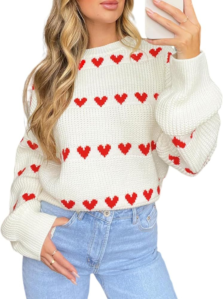 Yimoon Valentine Heart Sweater for Women Cute Long Sleeve Crewneck Chunky Knitted Pullover Sweate... | Amazon (US)