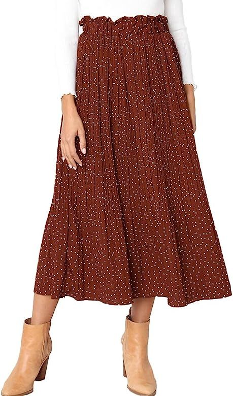 Womens High Waist Polka Dot Pleated Skirt Midi Swing Skirt with Pockets | Amazon (US)