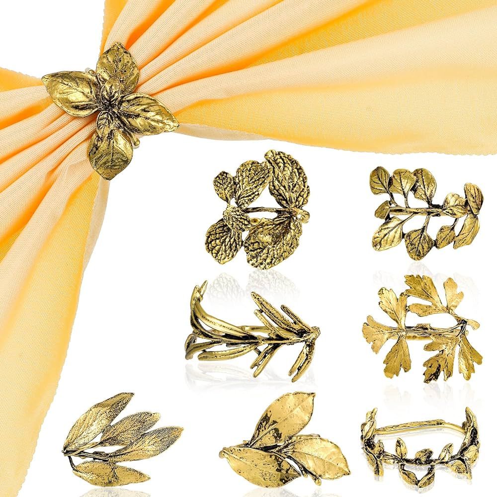 8 Pieces Herb Napkin Rings Set Vintage Leaf Napkin Holders Glossy Napkin Holder Adornment Metal T... | Amazon (US)