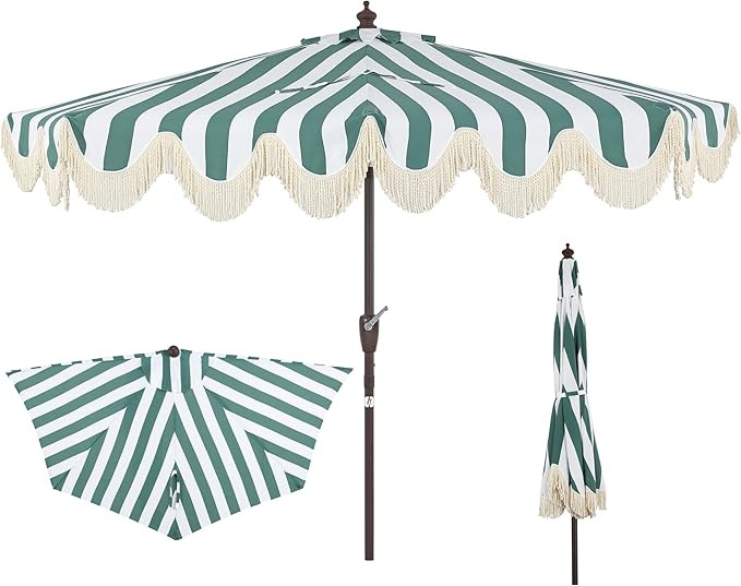 JONATHAN Y Half Umbrella UMB1201F Beverly 9 ft. Designer Classic Scalloped Fringe Market Patio wi... | Amazon (US)