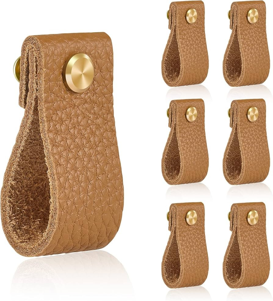 Leather Dresser Pulls,Leather Drawer Pulls with Fashionable Gold Brass Replacement of Traditional... | Amazon (US)