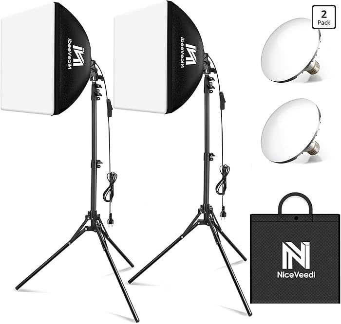 Softbox Lighting Kit, NiceVeedi 2-Pack 16'' x 16'' Softbox Photography Lighting Kit with 63\u201d... | Amazon (US)