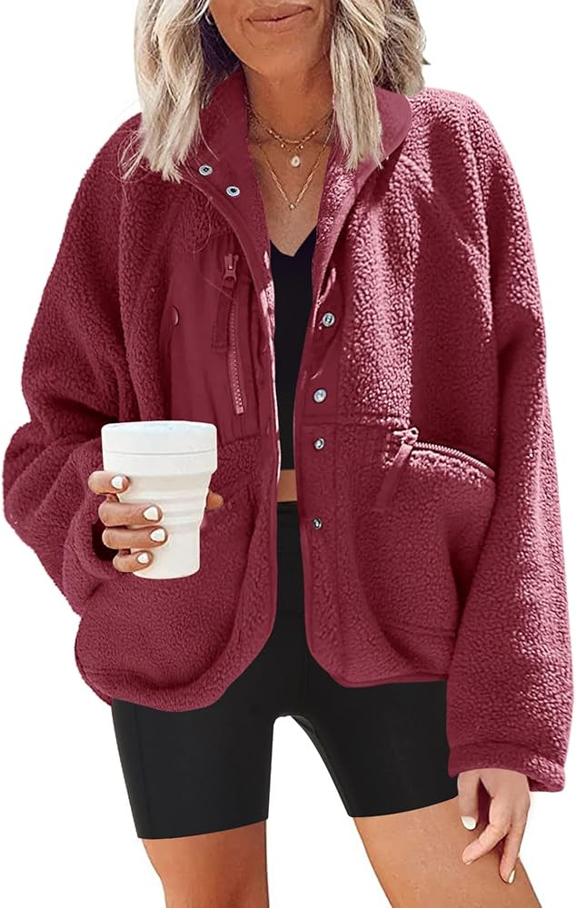 Nirovien Womens Fuzzy Fleece Jacket Button Down Sherpa Coats Casual Winter Warm Outwear with Pock... | Amazon (US)