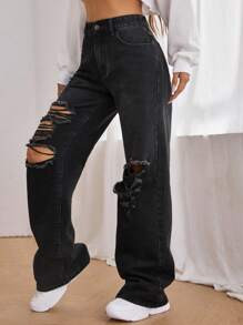 SHEIN Ripped Wide Leg Jeans | SHEIN