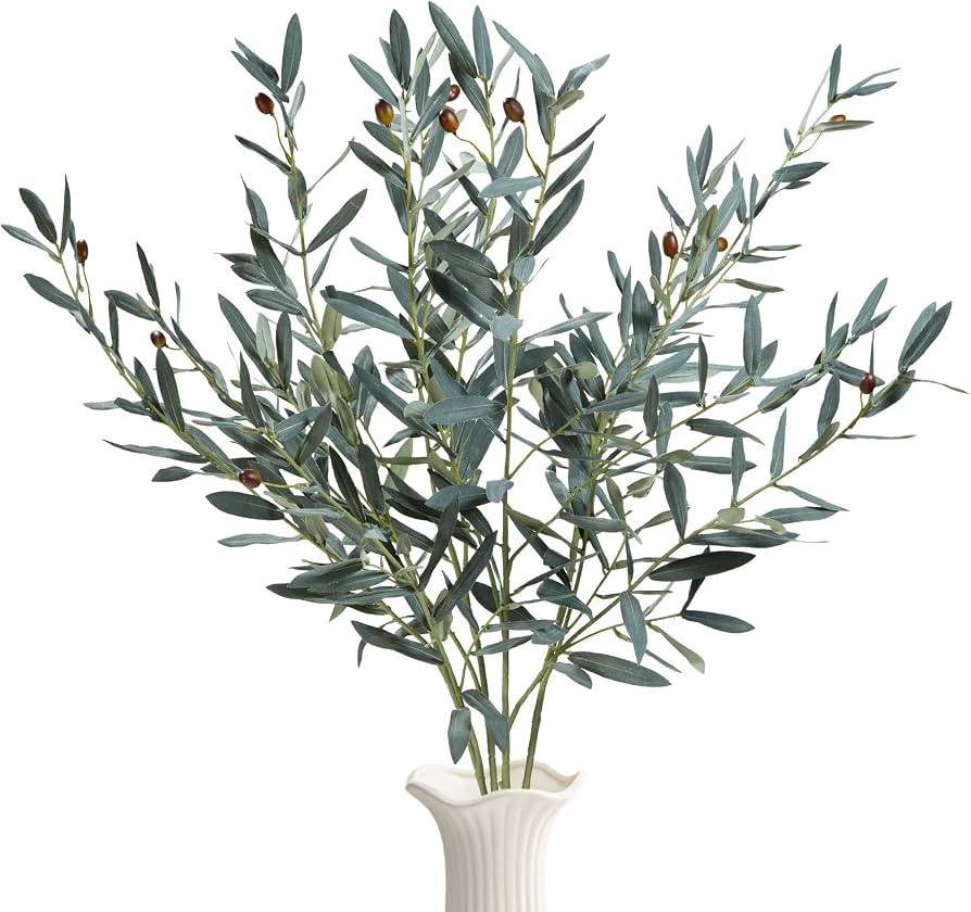 35inch Artificial Olive Branches for Vases,4pcs Bendable Faux Olive Branches with Fruits,Greenery... | Amazon (US)