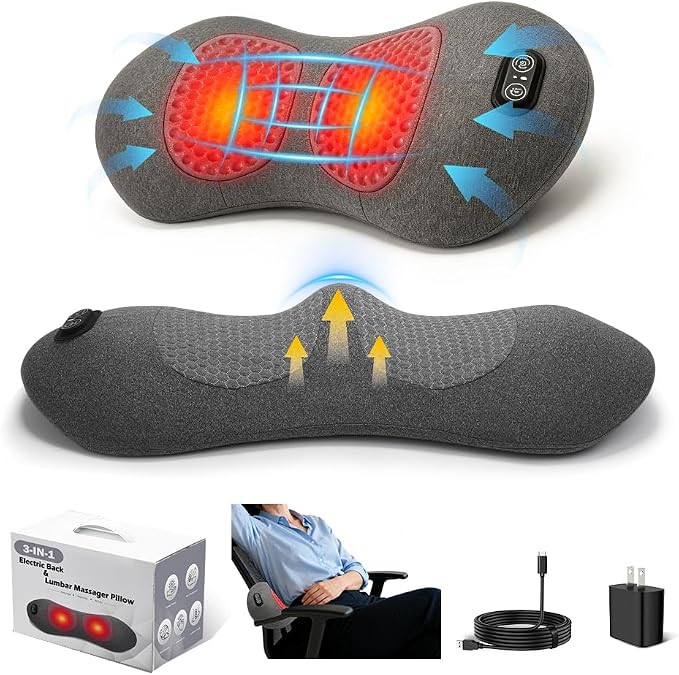 3 in 1 Electric Lumbar Support Pillow with Heat,Massager & Airbag Stretching for Spine Pain Relie... | Amazon (US)