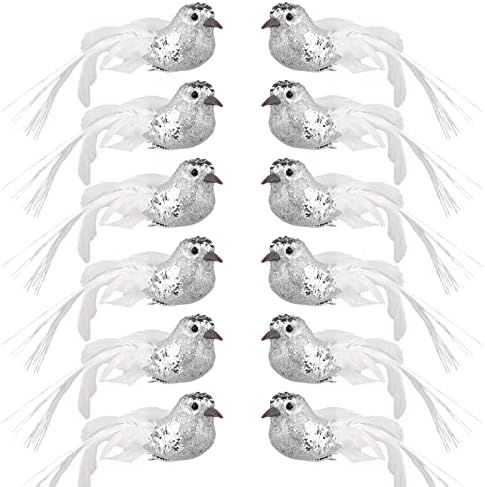AOJIE Artificial Simulation Foam Bird (12 Pack),Artificial Christmas Glitter Birds with Clip,White F | Amazon (US)