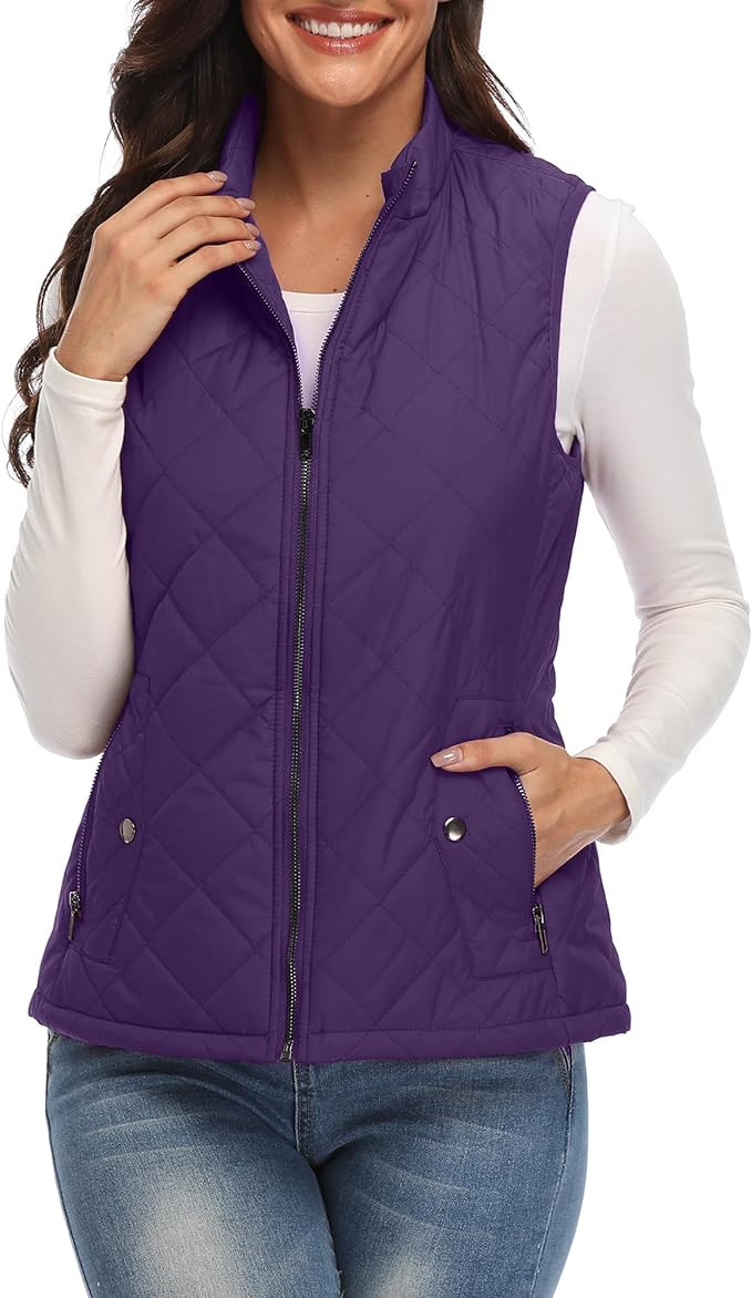 Women's Quilted Vest with 4 Pockets,Lightweight Puffer Gilet | Sleeveless Outerwear for Travel Hi... | Amazon (US)
