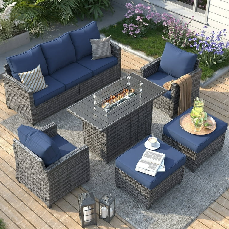 ELPOSUN Patio Furniture Set with Fire Pit Table, 6 Pieces Outdoor Patio Sofa Set with Fire Pit Ta... | Walmart (US)